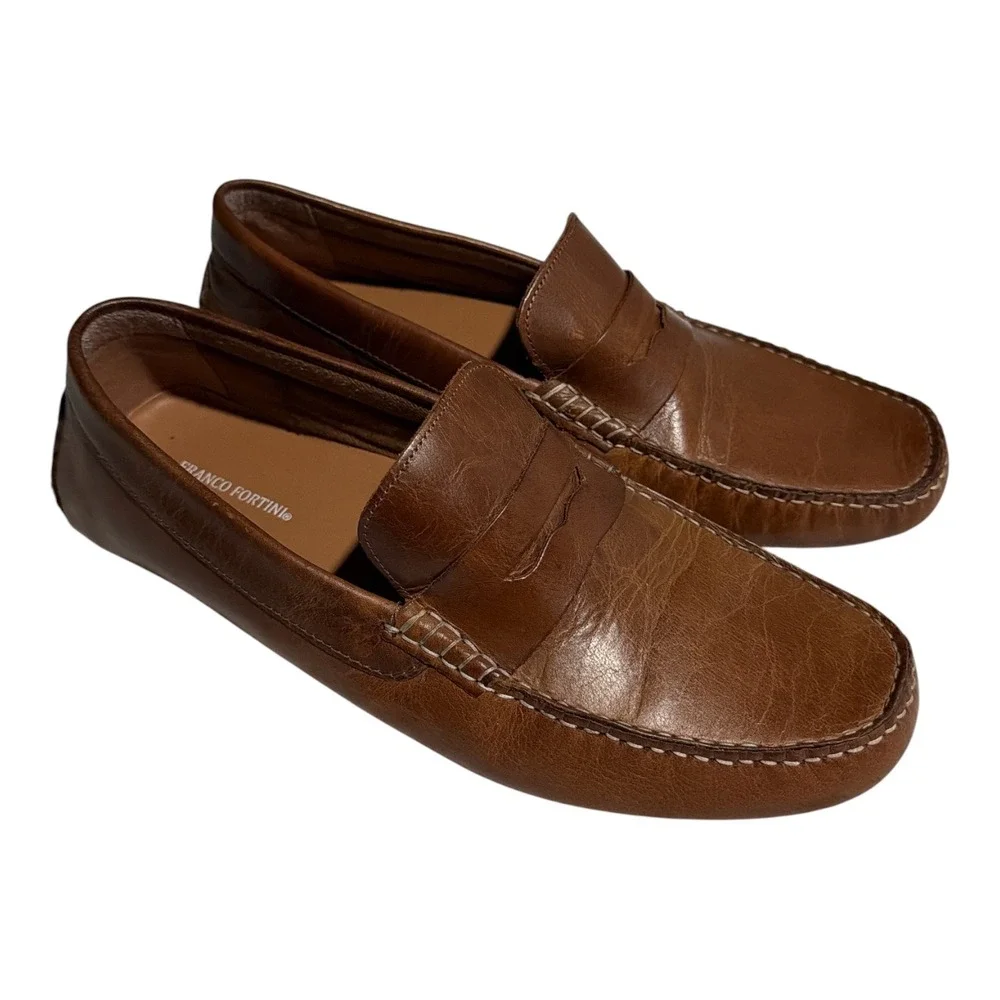 Leather slip on penny loafer brown black cognac rubber sole by Franco Fortini 9